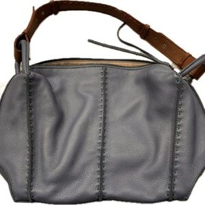 The Sak Gray Leather Shoulder Bag with Brown Strap